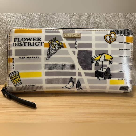Kate Spade Map Lacey Zip Around Canvas Coated Wallet - Picture 1 of 13